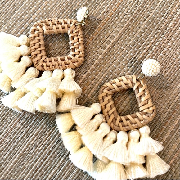 Bauble Bar Raffia and Tassel Statement Earrings - Picture 1 of 5